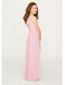 Ruffled V Neck Blush Chiffon Junior Bridesmaid Dress